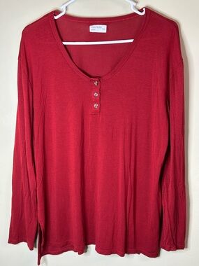 Maurices Large Crimson Red Long-Sleeve Henley Pajama Top - P2P 24” Length 26”